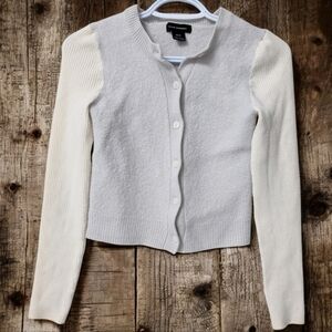 Club Monaco Boiled Wool Two Colour Crop Cardigan Sweater
